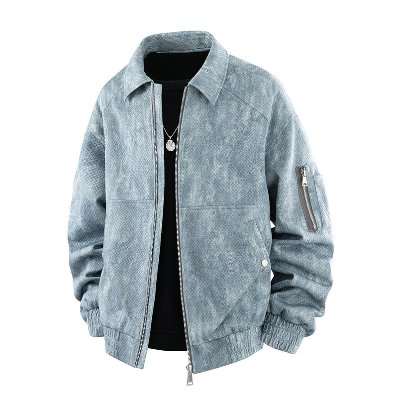American Jacquard Imitation Denim Jacket Men's Spring and Autum High-End Versatile Loose Plus Size Trendyy Casual Lapel Jacket