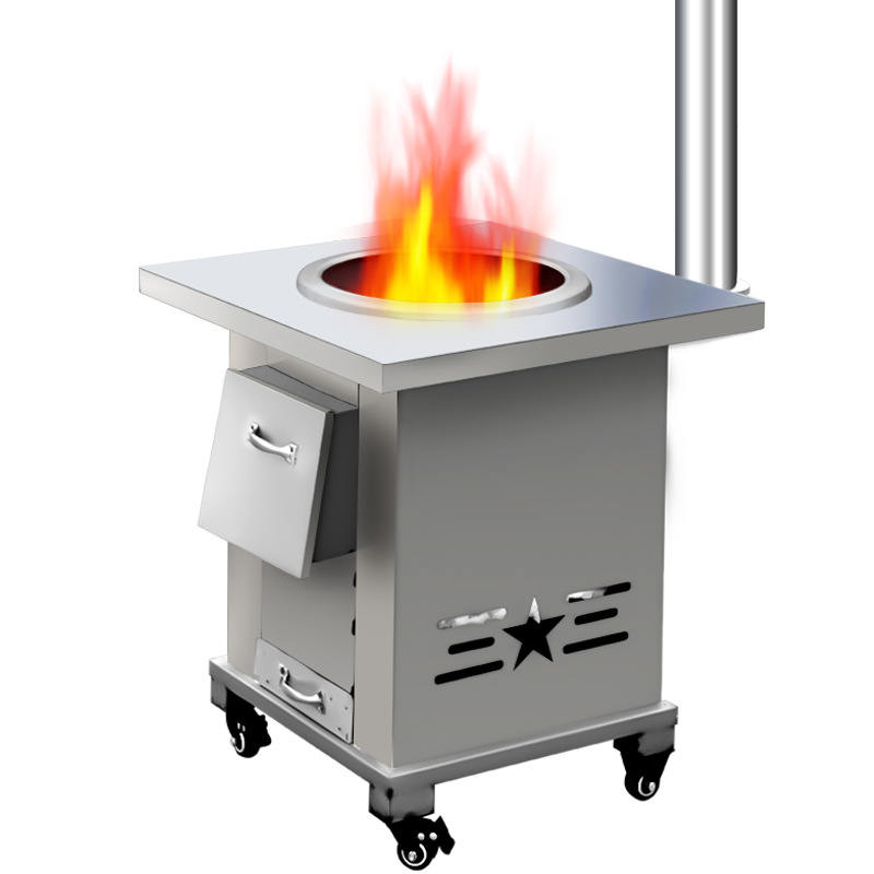 Estufa de Leña de Acero Inoxidable para Uso Doméstico, Estufa de Carbón, Utensilios de Cocina Portátiles para Acampar al Aire Libre, Estufa de Barbacoa para Quemar Leña.