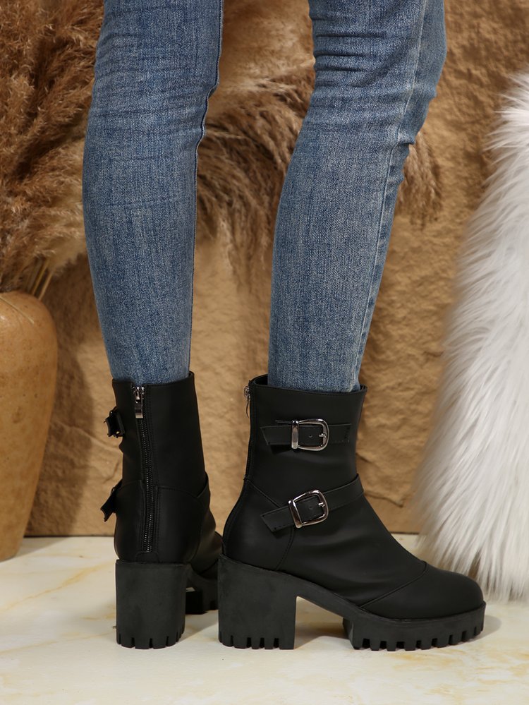 Big size thick heel boots women's autumn and winter fashion belt buckle explosive short boots cotton boots fashion boots_voghion.com