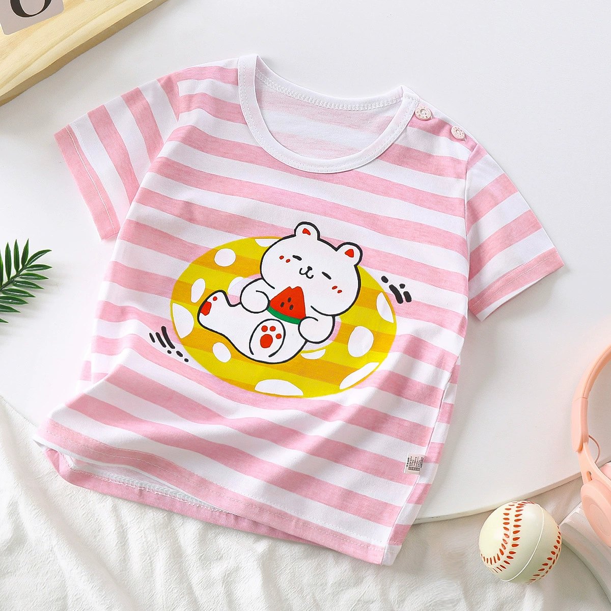 Children's Cotton Summer T-Shirt for Boys, Korean Style, Short Sleeve, Cute Cartoon Prints