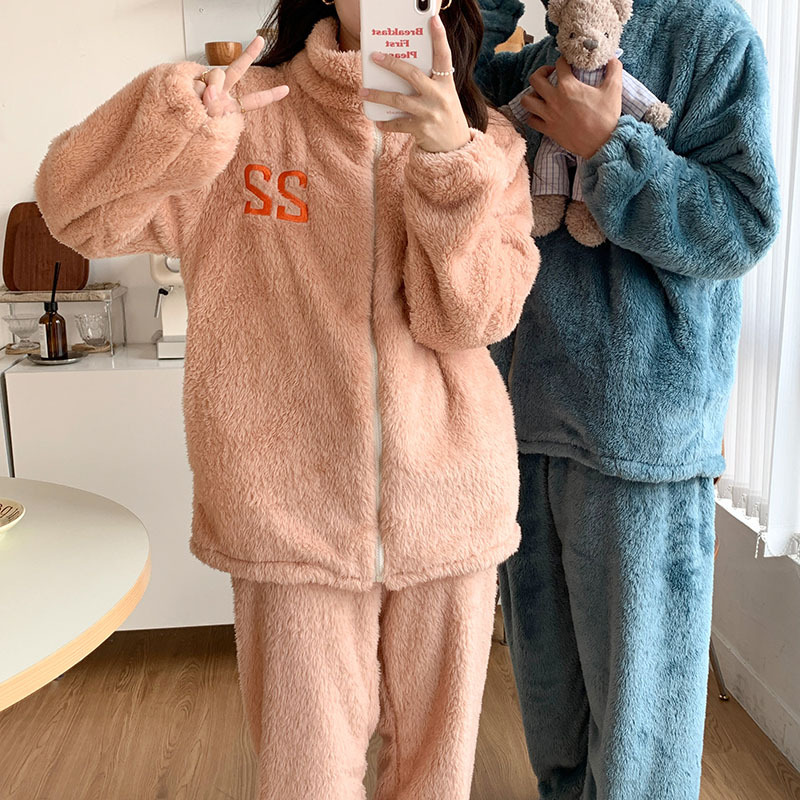 Pajamas de pareja de invierno mujeres coral terciopelo grueso de terciopelo hombre invierno calentamiento de franela invierno conjunto de ropa para el hogar