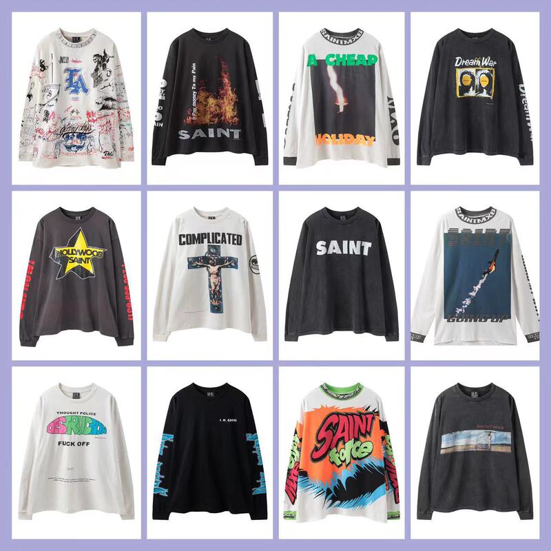 2024 Hip-Hop Saint Michael Icon New Retro Graffiti Loose Round Neck Long-Sleeved T-Shirt for Men and Women 2024 Hip-Hop Saint Michael Icon New Retro Graffiti Loose Round Neck Long-Sleeved T-Shirt for Men and Women