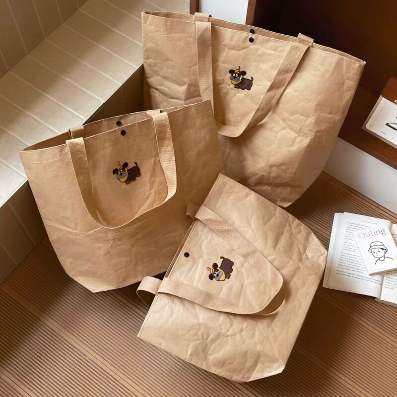 卡通小狗牛皮纸手提包包新款简约大容量托特包出差通勤百搭单肩包|undefined