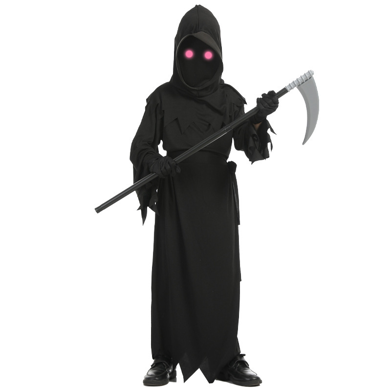 Halloween Kidsren's Red-Eyed Grim Reaper Costume Scythe Dark Messenger Ghost Costume Suit Stage Costume Halloween Kidsren's Red-Eyed Grim Reaper Costume Scythe Dark Messenger Ghost Costume Suit Stage Costume