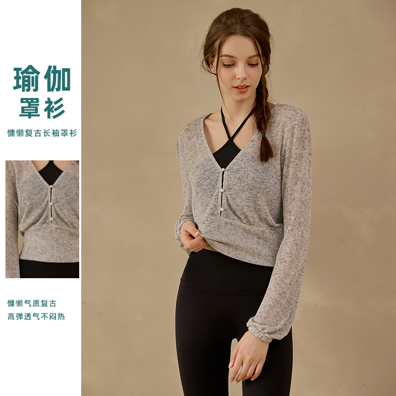 Retro Aesthetic Yoga Blouse Slimming Look Long-Sleeved Women's Thin Sun Protection Sports Loose Fitness Yoga Clothing Top T-Shirt