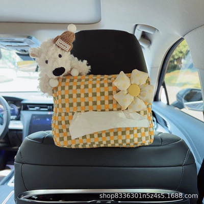 Creative car tissue box, hanging Car tissue box/set - yellow-scarf-hat-west-highland-yellow-flowers-yellow-green-bubble-grid-tissue-box-seat-version