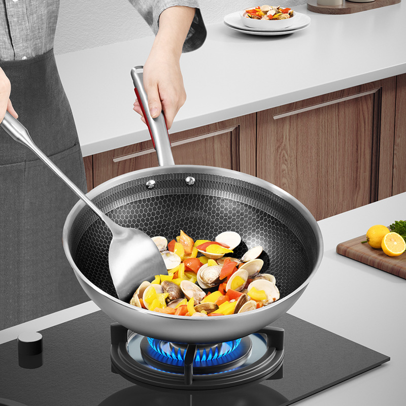 Kangbach buque insignia oficial 304 de acero inoxidable sartén olla de sopa de tres piezas conjunto de inauguración de la Casa de la cocina olla traje