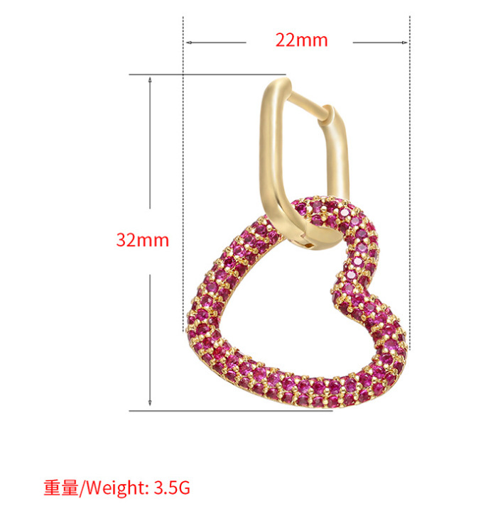 Boucles D&#39;oreilles Coeur En Diamant Coloré Micro-incrusté Coréen Exagéré Accessoires De Bijoux Bricolage En Gros display picture 1