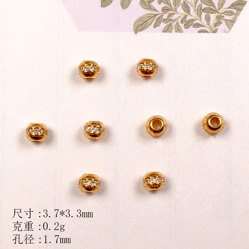 S925 Silver Gold-Plated Diamond Pumpkin Spacer Bead Accessories Bracelet Necklace String Decoration DIY Handmade Spacer Bead Semi-Finished Product