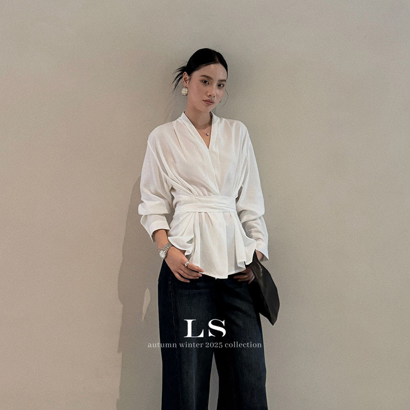 [Ls New Brand] Black Label Minimalist Big Brand Early Autumn New Minimalist Fashion Commuting V-Neck Shirt 30219 #