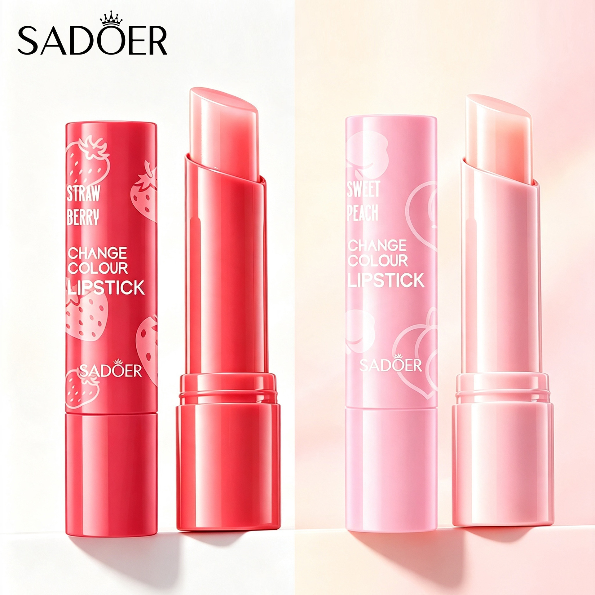Cross-Border Foreign Trade English Version Color-Changing Lip Balm Sadoer Strawberry Temperature-Changing Lip Balm Moisturizing and Hydrating Msds Fda