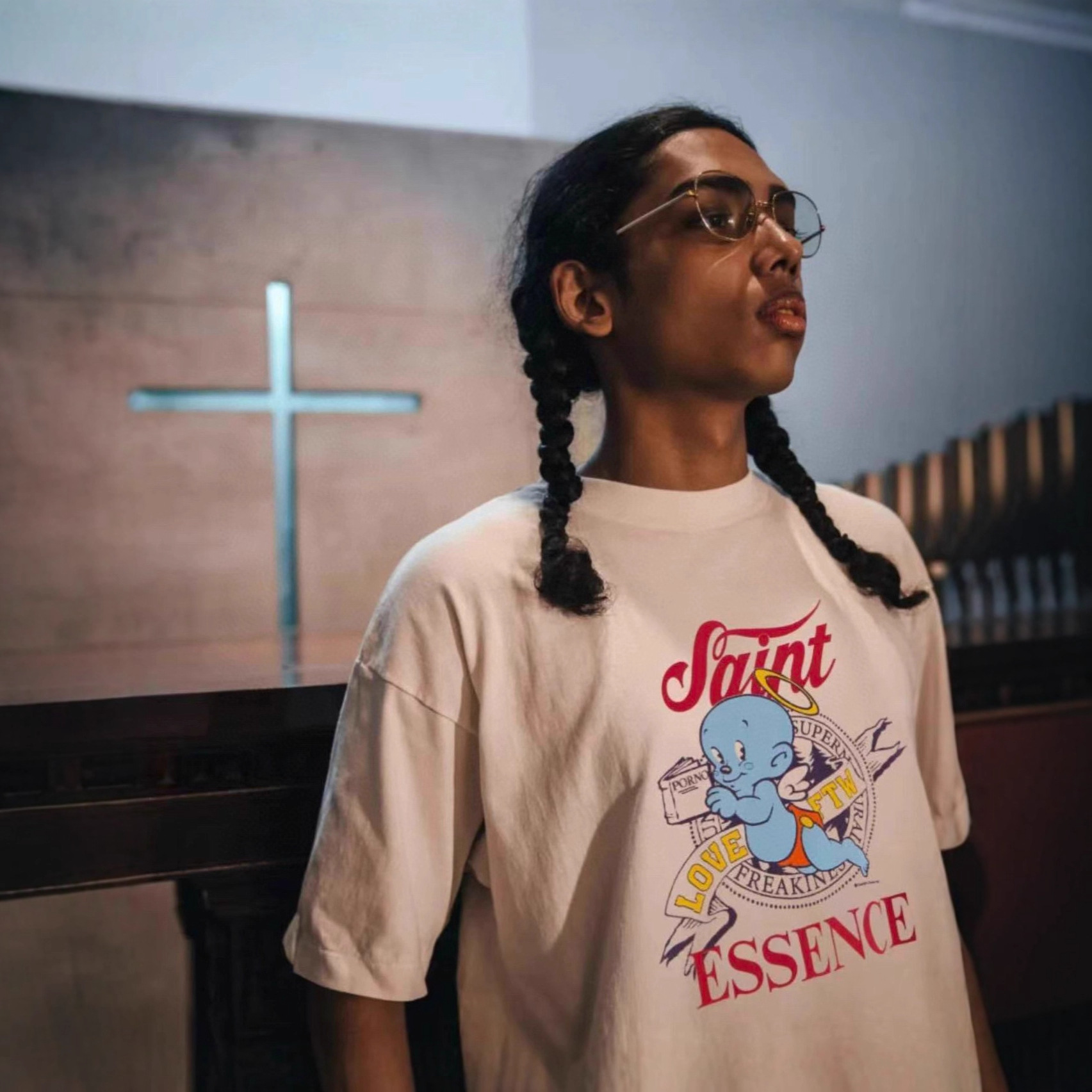 SAINT Mxxxxxx FW25 FW25卡通小孩图案圆领短袖T恤男女美式潮牌男