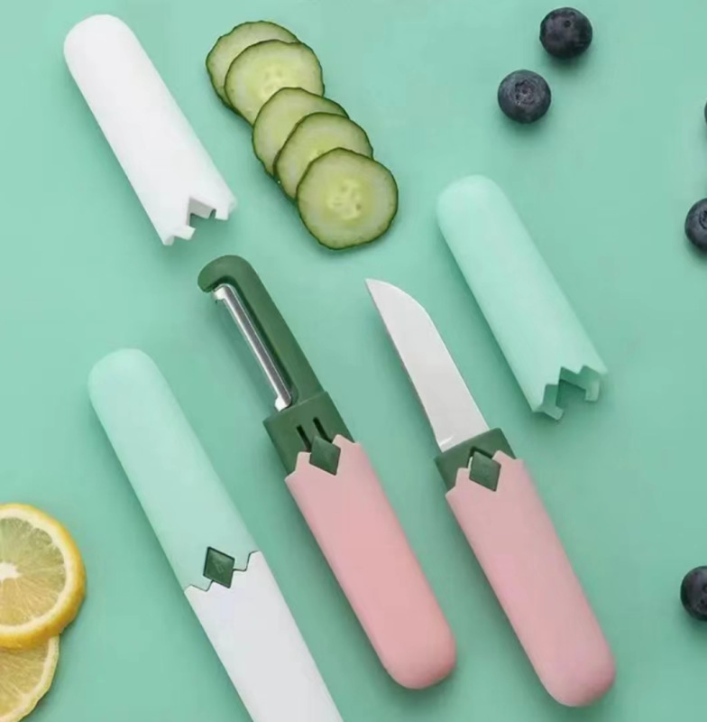 Cuchillo de frutas raspador de piel plegable multifuncional doméstico de dos cabezas portátil 2 en 1 manzanas raspador de cocina comercial