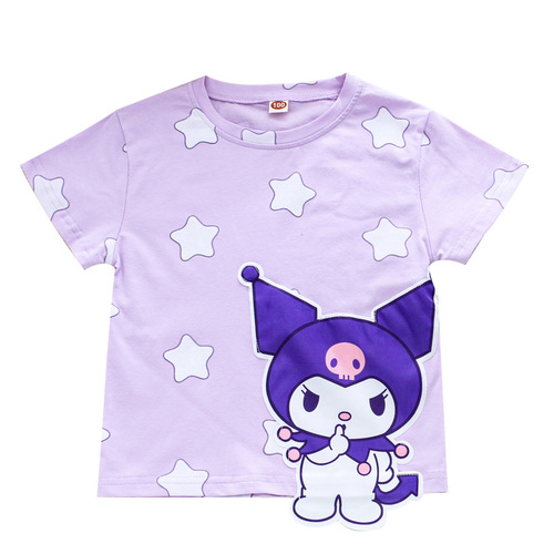 2024 Children's Summer Clothing New Girls' Short-Sleeve Printed T-Shirt Cartoon Cotton Base Shirt Top Factory Dropshipping One Piece