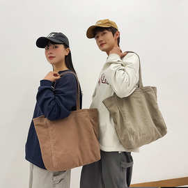 2025复古水洗帆布单肩包女大容量拉链通勤百搭日系手提托特包男
