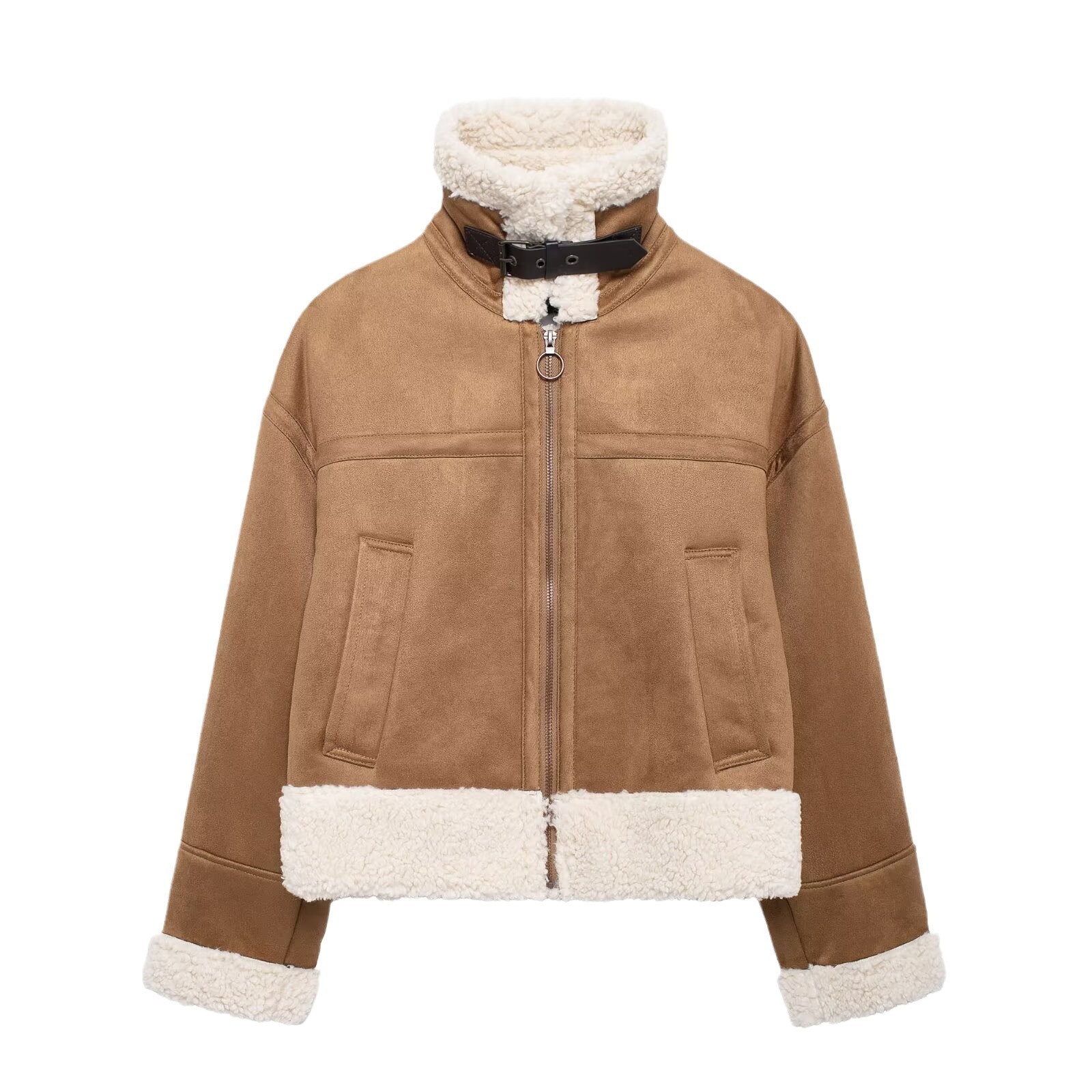 Europa y los Estados Unidos al por mayor transfronterizo 2024 otoño y invierno nuevo tipo de piel en una chaqueta de doble cara chaqueta corta retro chaqueta corta mujer