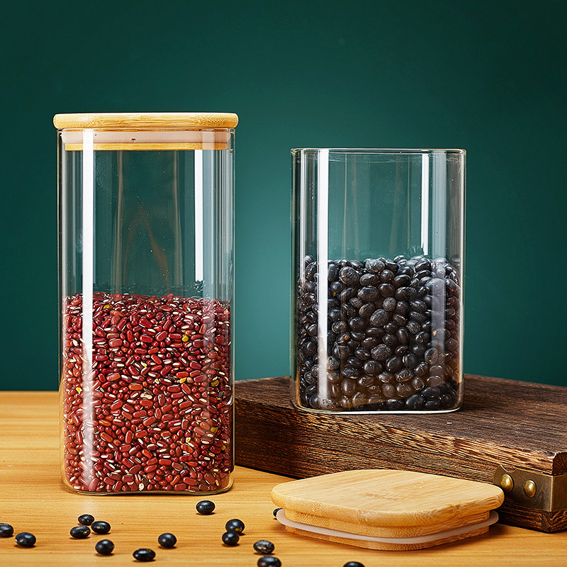 方形玻璃储物罐咖啡豆杂粮密封罐透明坚果罐食品级防潮玻璃罐批发