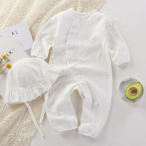 Children's demi-season long solid color gauze bodysuit for new born