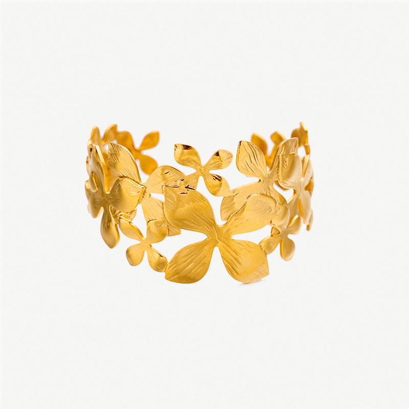 Tina transfronteriza estilo europeo y americano pulsera de flores de acero inoxidable temperamento de titanio de acero de 18k pulsera de oro INS joyas de estilo image 8