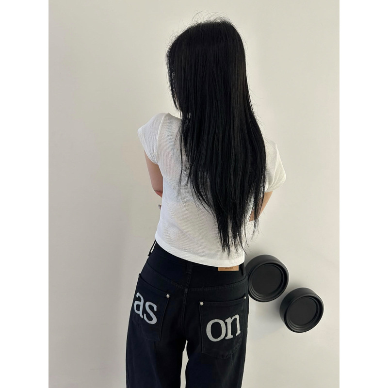 New 2026 Summer Collection Korean Designer as*n Embroidered Letter Casual Straight-Leg Slimming Jeans