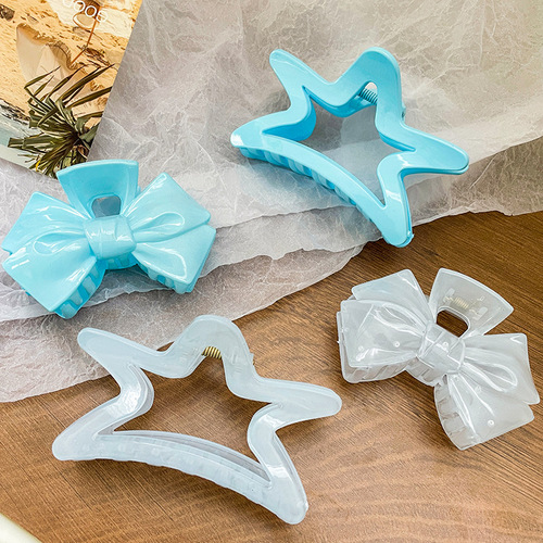 Jelly Star Bow Hair Clip Summer Shark Hair Clip Acrylic Hair Accessory Large Size Summer Blue New Arrival