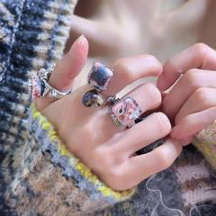 法式宮廷復古幻彩鑲鑽高級感開口戒指女手工串珠冷淡風疊戴指環潮