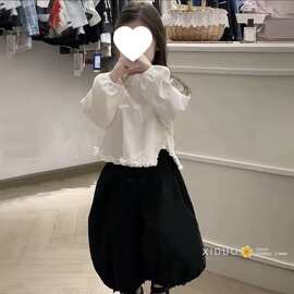 女童套装春秋新款儿童娃娃衫白恤上衣洋气灯笼裤两件套休2026新款