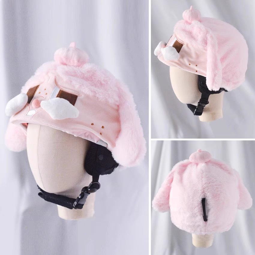 Casco de esquí de peluche muñecas bordadas tridimensionales lindas para niños niñas casco decoración de dibujos animados nueva decoración