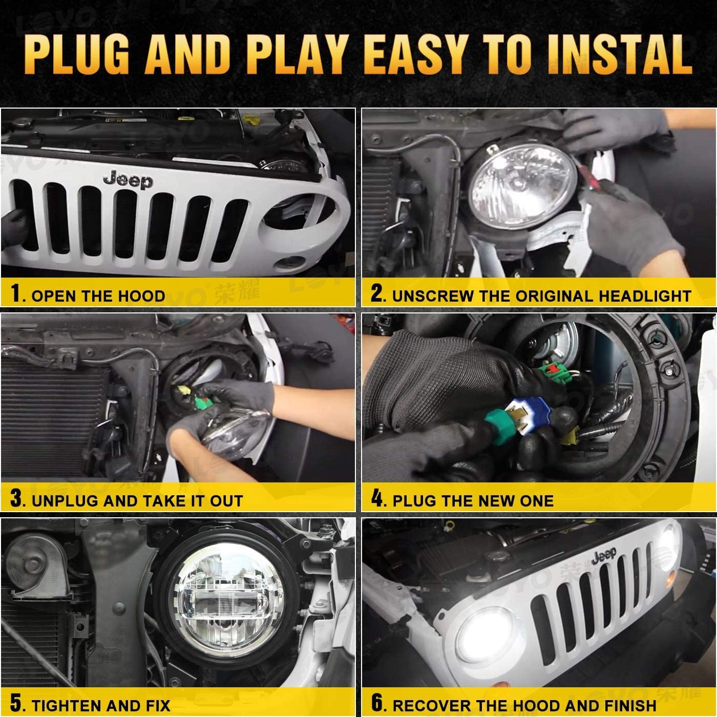 7inch Wrangler Spotlight Jk Front Headlight Led Diamond Headlight Wrangler Modified Led Headlight Suitable for Jeep