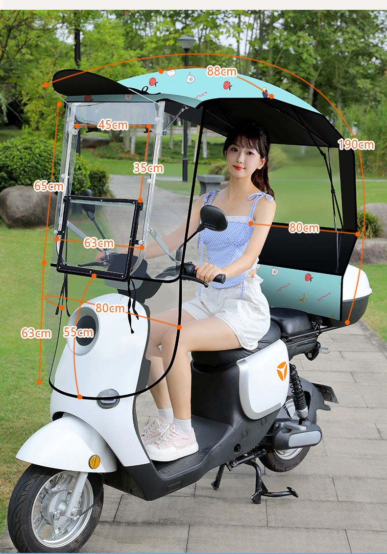 Electric Vehicle Awning New Retractable Foldable Quick-Release Parasol Waterproof Sun Protection Battery Motorcycle Umbrella