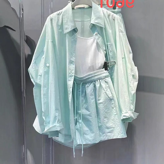 Pure Summer Wear Green Sun-protective Clothing Shirt Shorts Sun-protective Clothing Leisure Sports suit Women's 2025 New