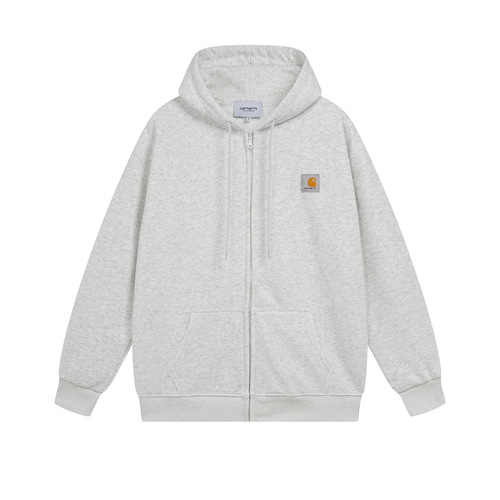 WIP Zip Hoodie Fleece Sweatshirt with LOGO Embossed Print and Cap-Hat, Cross-Border Khaki