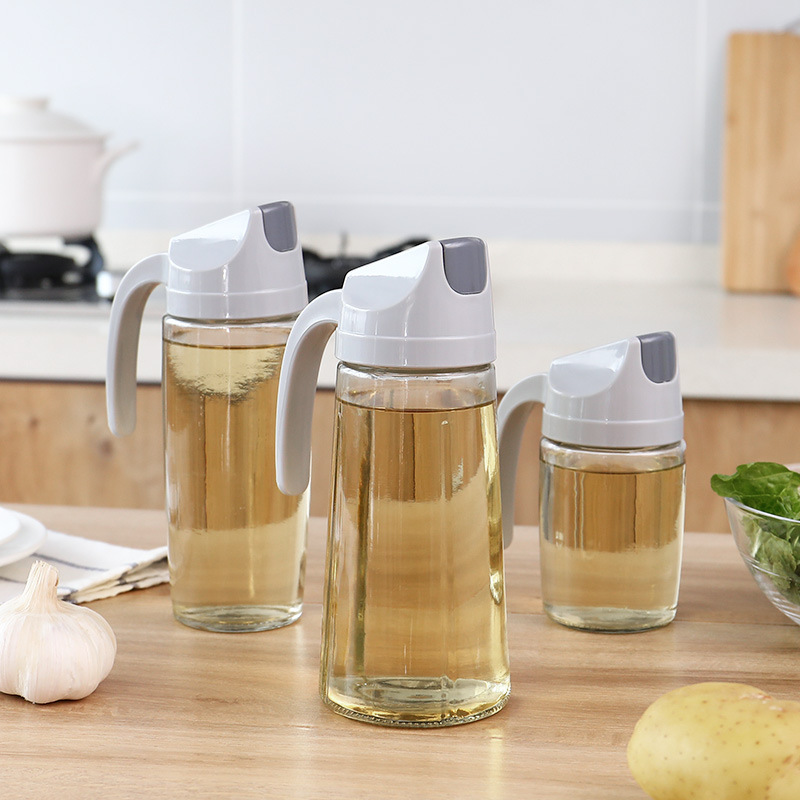 Automatic opening and closing oil bottle household leak-proof glass oil bottle kitchen supplies seasoning bottle oil vinegar bottle oil tank pot with lid