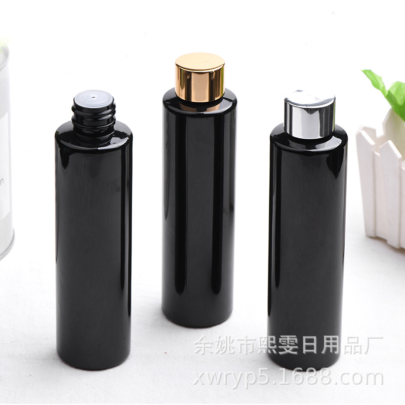 密封盖塑料瓶 180ml平黑电化铝旋盖塑料瓶 PET美妆补水乳分装瓶