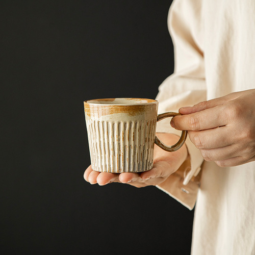 陶瓷咖啡杯复古简约马克杯家用水杯大容量茶杯日式粗陶情侣杯子