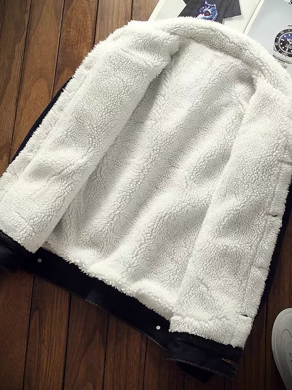 冬のレトロなベルベットデニムジャケットメンズユース韓国スタイル肥厚ジャケットトップトレンディな大きいサイズの外国貿易綿の服