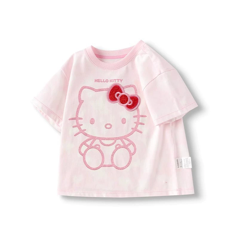 Hello Kitty, летняя мультяшная футболка с коротким рукавом, с коротким рукавом