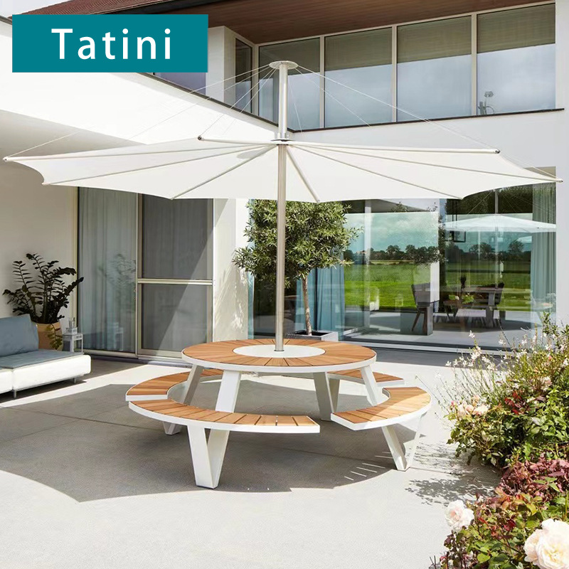 Hotel público al aire libre jardín Muebles de aleación de aluminio Silla de comedor Patio al aire libre de una sola pieza de mesa y silla combinación de cafetería titular de la tarjeta image 2