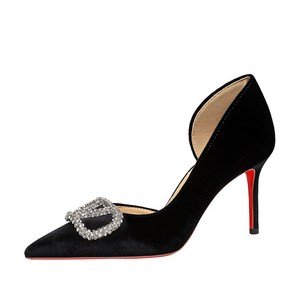 9269-AK202 European and American style high-end Xishi velvet one foot high heel silver rhinestone V-buckle decorative po