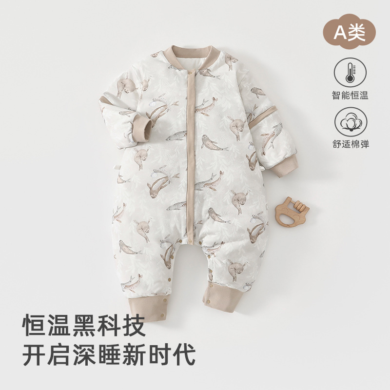 Baby Split-Leg Sleeping Bag Baby Type a Pure Cotton Comfortable Spring, Autumn and Winter Removable Kidsren's Constant Temperature Cotton 60g Anti-Kick Quilt