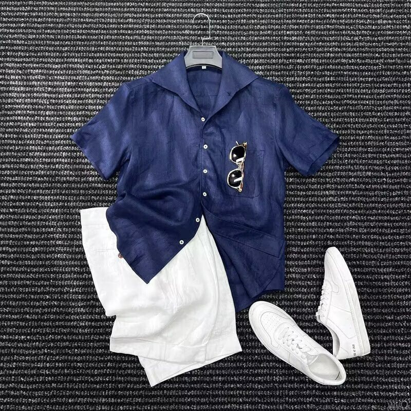 Summer Old Money Linen Windsor Collar Short Sleeve Shirt 2026 Summer Men's Gentleman Business Casual Shirt Trendy Brown Summer Old Money Linen Windsor Collar Short Sleeve Shirt 2026 Summer Men's Gentleman Business Casual Shirt Trendy Brown