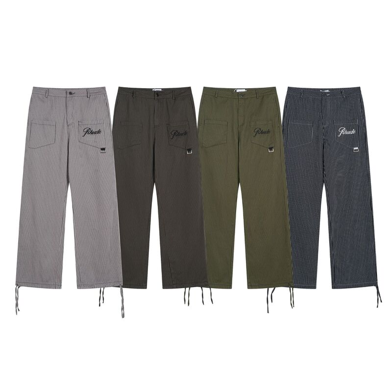 Cross-Border Foreign Trade High Street Rhude Classic Striped Embroidered Letter Workwear Pants Loose Straight Drawstring Casual Pants Cross-Border Foreign Trade High Street Rhude Classic Striped Embroidered Letter Workwear Pants Loose Straight Drawstring Casual Pants