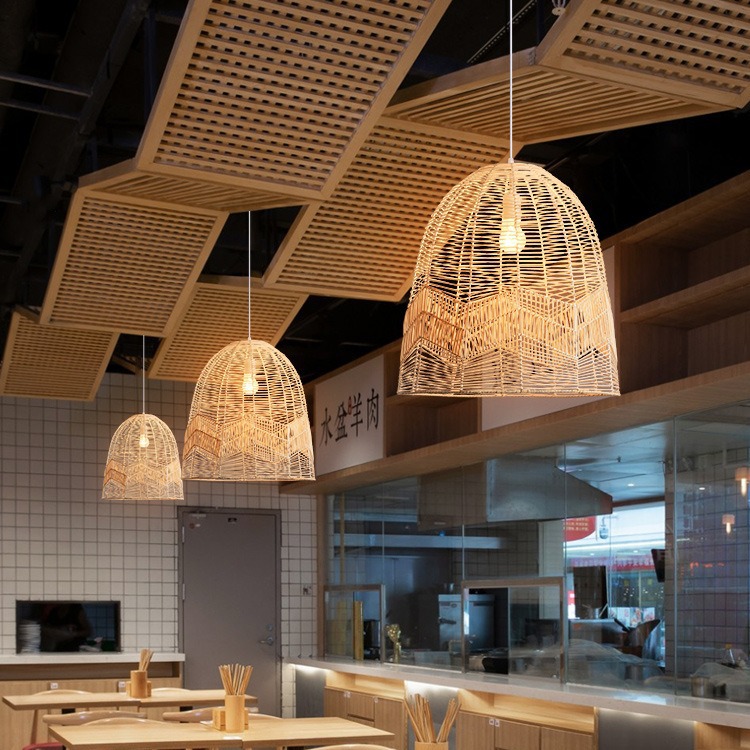 Estilo chino de bambú araña de bambú pantalla Zen olla caliente restaurante lámpara de estilo japonés dormitorio B & B lámparas tejidas a mano