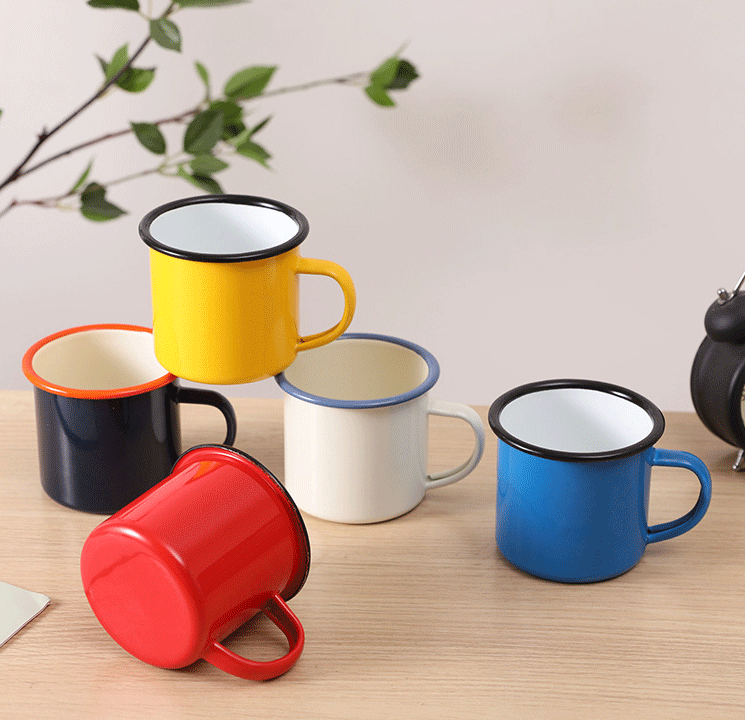 厂家直供搪瓷杯马克杯复古怀旧搪瓷杯马克杯老式茶缸带盖搪瓷茶缸