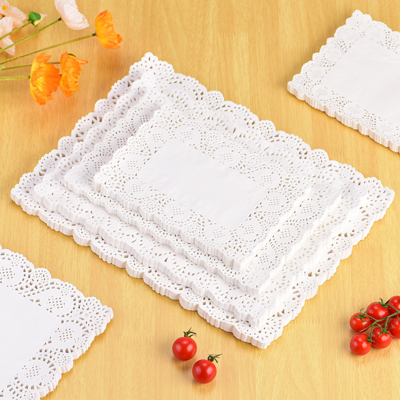 廚房油炸墊紙花邊紙墊長方形花底紙吸油紙薯條雞米花油炸小吃紙墊