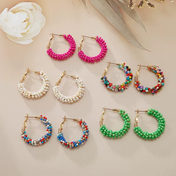 Cross-Border Hot-Selling Colorful Rice Bead Earrings, Bohemian Handmade Beaded Earrings, Fashionable, Exquisite and High-End Earrings