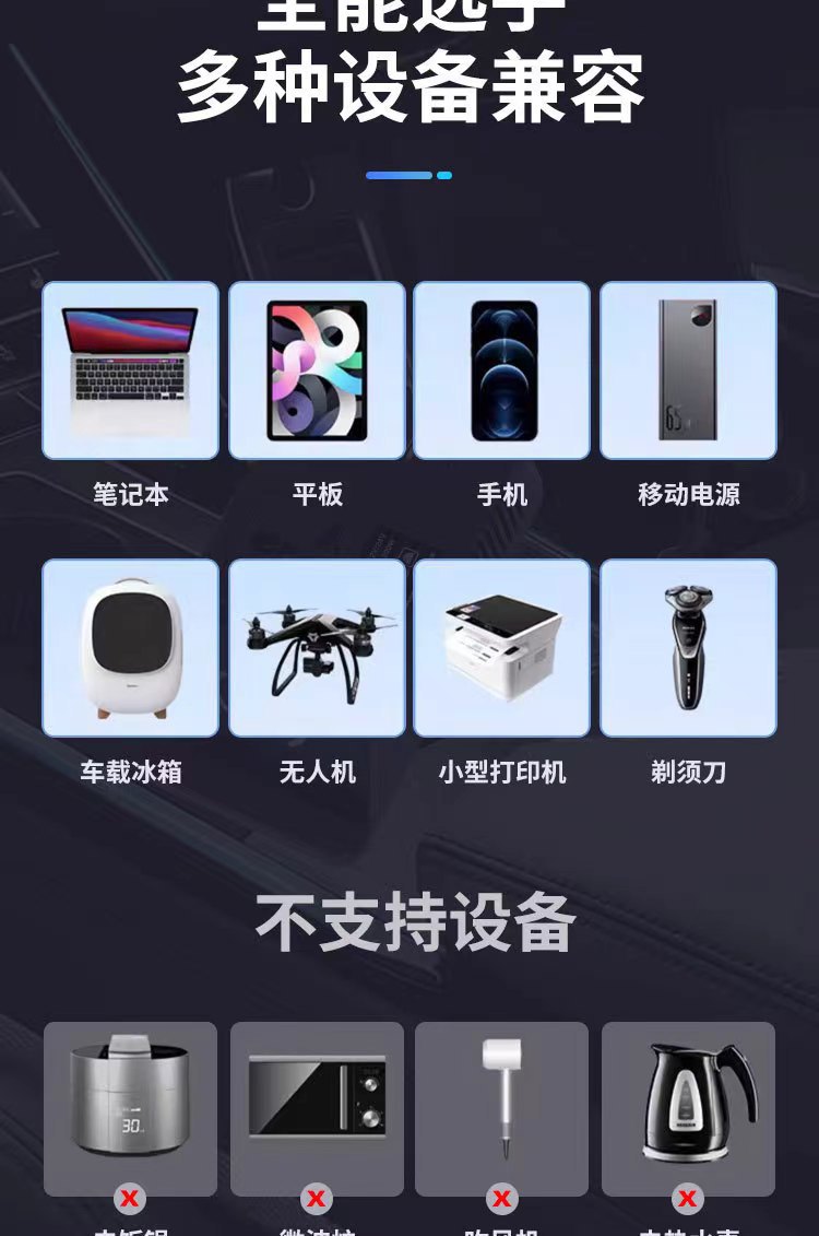 Car inverter mobile phone wireless charger universal multi-function power converter QC3.0USB fast charging socket