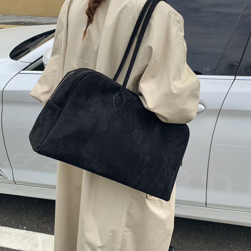 麂皮绒磨砂复古波士顿包包女2025新款秋冬大容量通勤托特包手提包|undefined