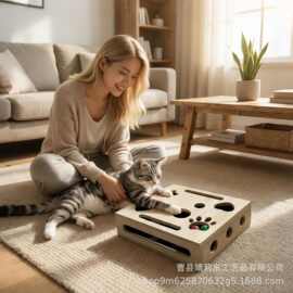 木质猫玩具木质室内猫抓球迷宫盒家用逗猫球自嗨解闷猫抓球玩具