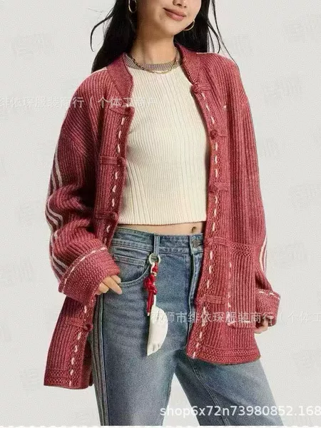 Cross-border top version | AD Li Xian's same style new Chinese-style knitted cardigan for men and women, red trendy couple's jacket